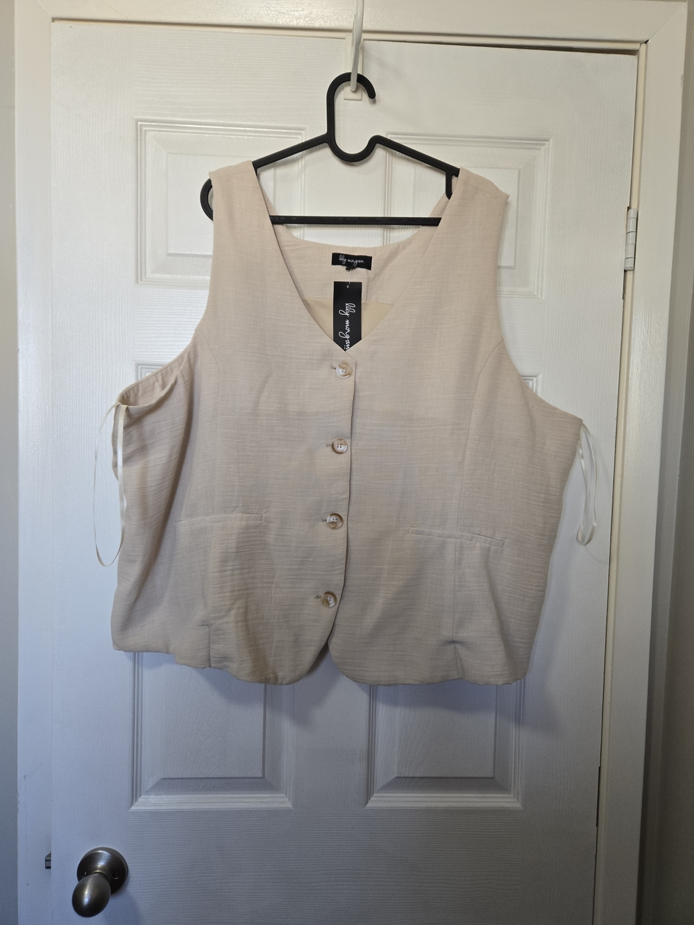 Light Beige Sleeveless Button Vest Top by My Inspirations